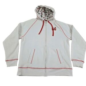 Disney Parks Minnie Mouse Hoodie Full Zip Jacket Womens Sz Large White Embroider